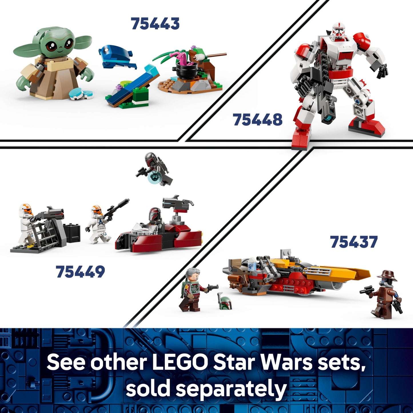 LEGO 75436 Star Wars The Mandalorian & Grogu's Speeder Bike Toy - incl. a Grogu Figure & Din Djarin Minifigure w/a Blaster