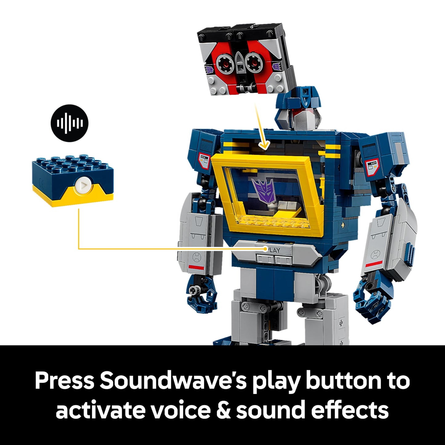 LEGO 10358 Icons Transformers : Soundwave - Display Model Kit with Convertible Figures incl. Laserbeak & Ravage, plus a Sound Brick