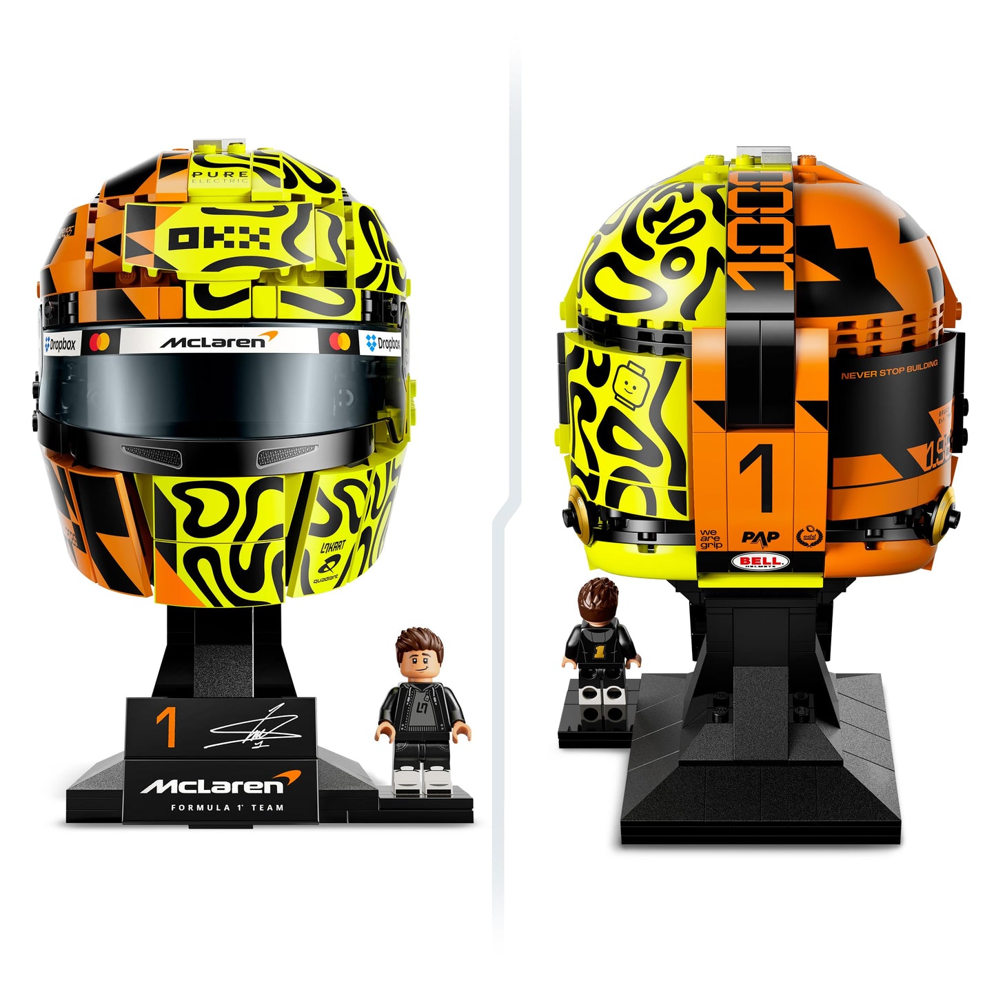 LEGO 43023 Editions McLaren Mastercard F1 Team Lando Norris Helmet - F1 Merchandise - Display Model Kit with Collectible Minifigure