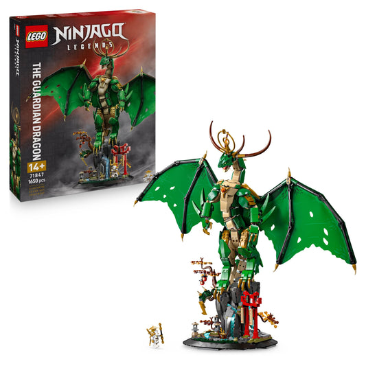 LEGO 71847 Ninjago The Guardian Dragon - Features a Posable Dragon Figure, Master Wu Minifigure & a Scenic Rock-Effect Display Stand