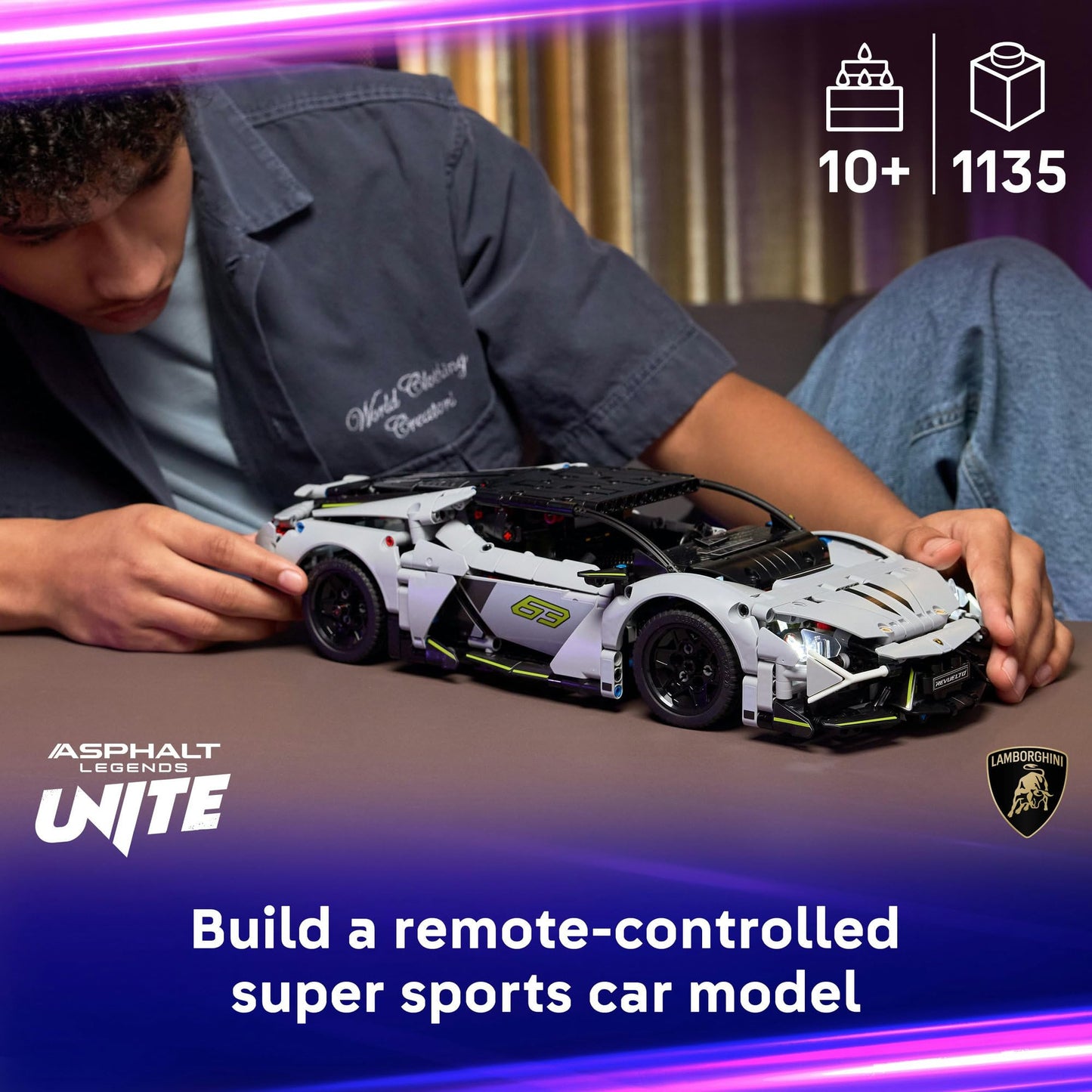 LEGO Technic 42214 Lamborghini Revuelto Super Sports Car Toy - Remote Controlled Car Model with Lights, Steering and a Rechargeable Battery Hub