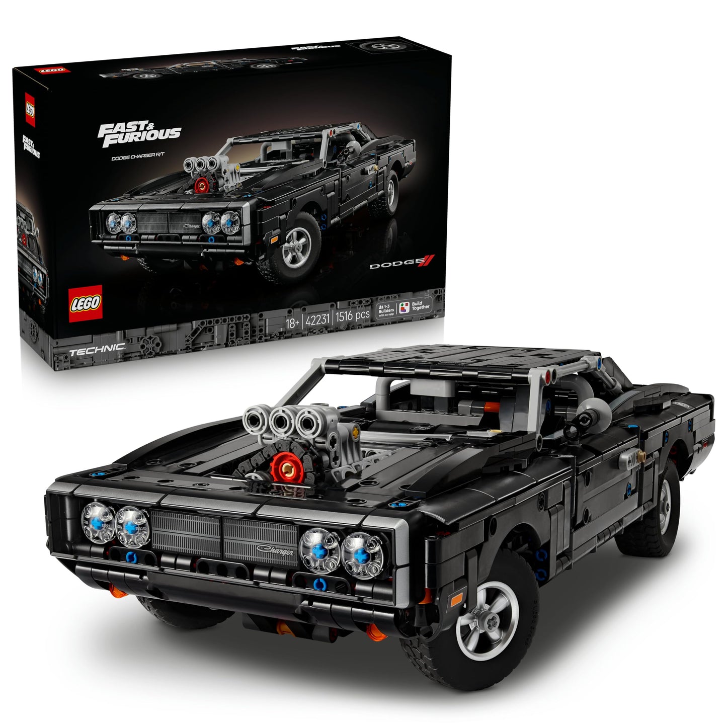 LEGO 42231 Technic Fast and Furious Dodge Charger R/T Car Model Kit for Adults - Collectible STEM Set w/ V8 Engine & Suspension