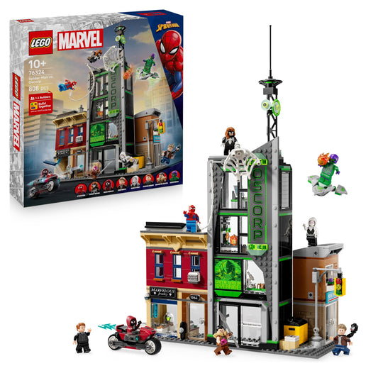 LEGO 76324 Marvel Spider-Man vs. Oscorp with a Motorbike, 8 Minifigures incl. Miles Morales & Green Goblin