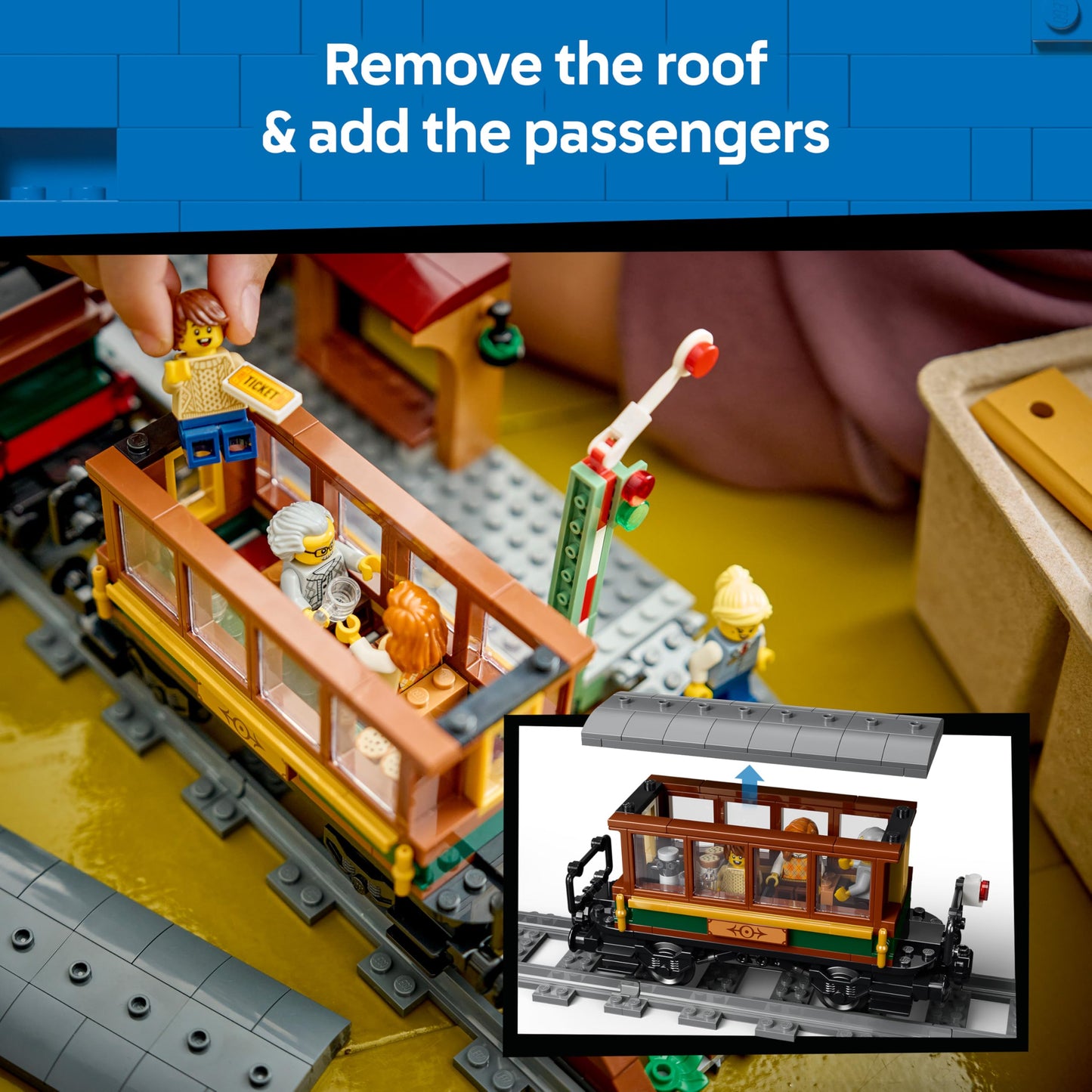 LEGO 60511 City Vintage Steam Train Toy - STEM Model Kit - Set w/Station, Track, Cab Controls, Stop Signal & 5 Minifigures