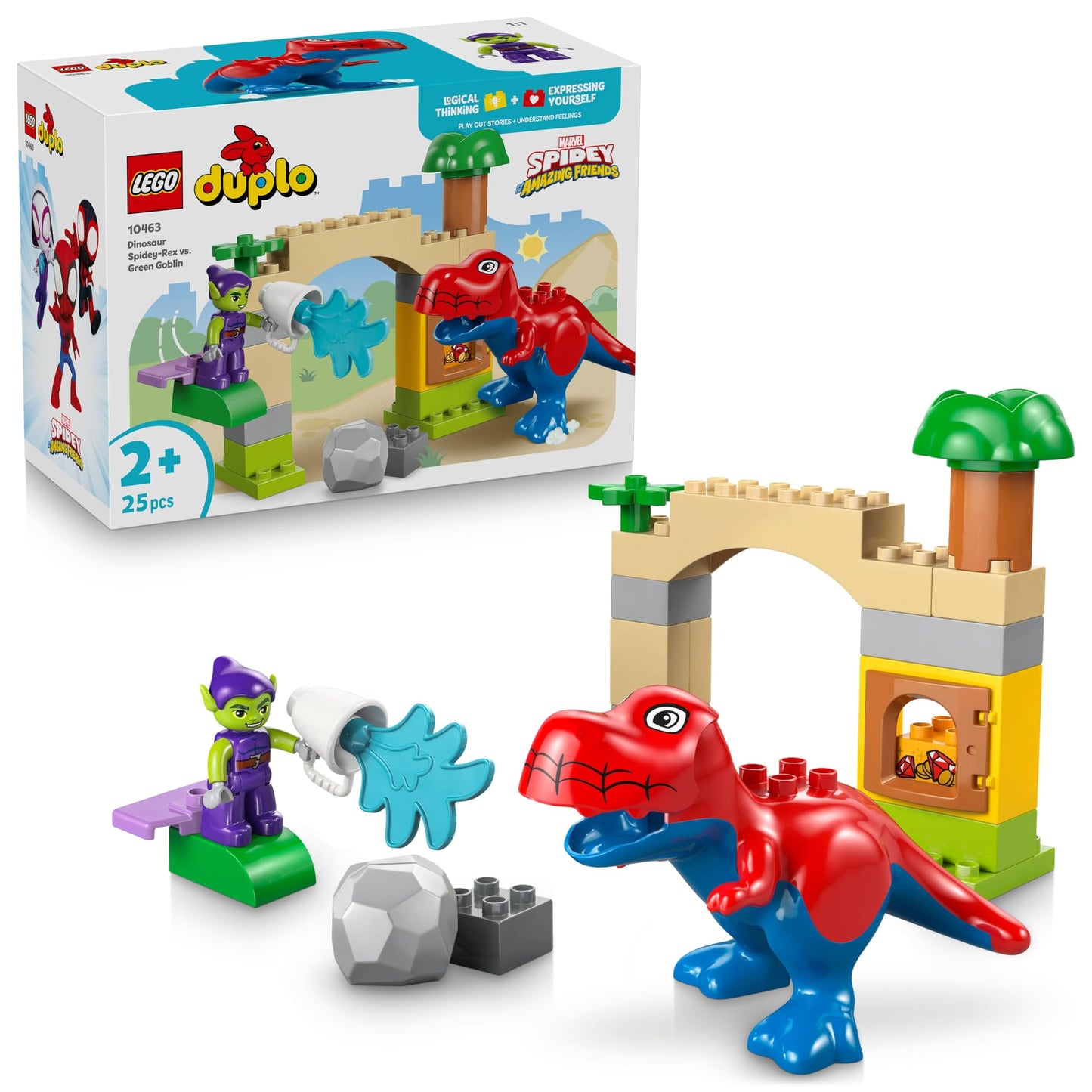 LEGO 10463 DUPLO Marvel Dinosaur Spidey-Rex vs. Green Goblin - Fine Motor Skills Toy for Toddlers - 2 Figures incl. Spidey T. Rex