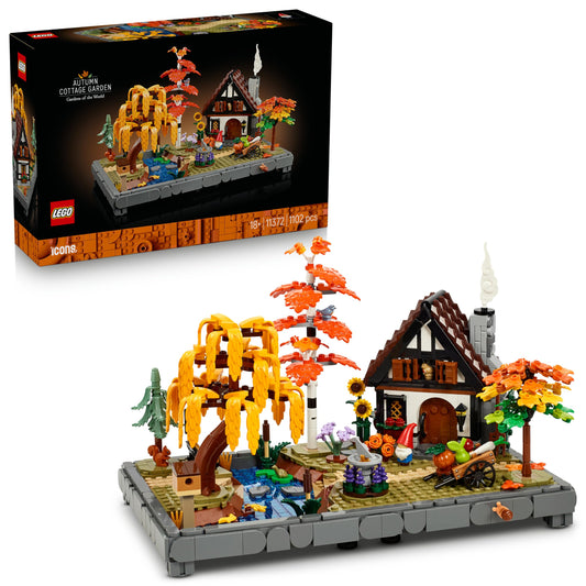 LEGO 11372 Icons Autumn Cottage Garden - Miniature Building Set for Adults - Display Model Kit with a House, 4 Trees, Animal Figures & Flowers