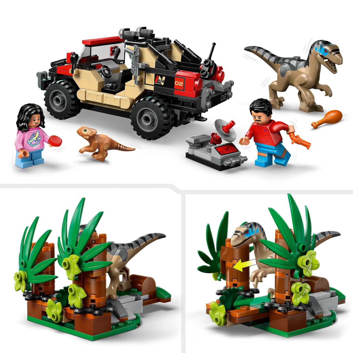 LEGO 76972 Jurassic World Raptor Off-Road Escape Dinosaur Toy - incl. 2 Dino Figures, Off-Road Car Toy & 2 Minifigures