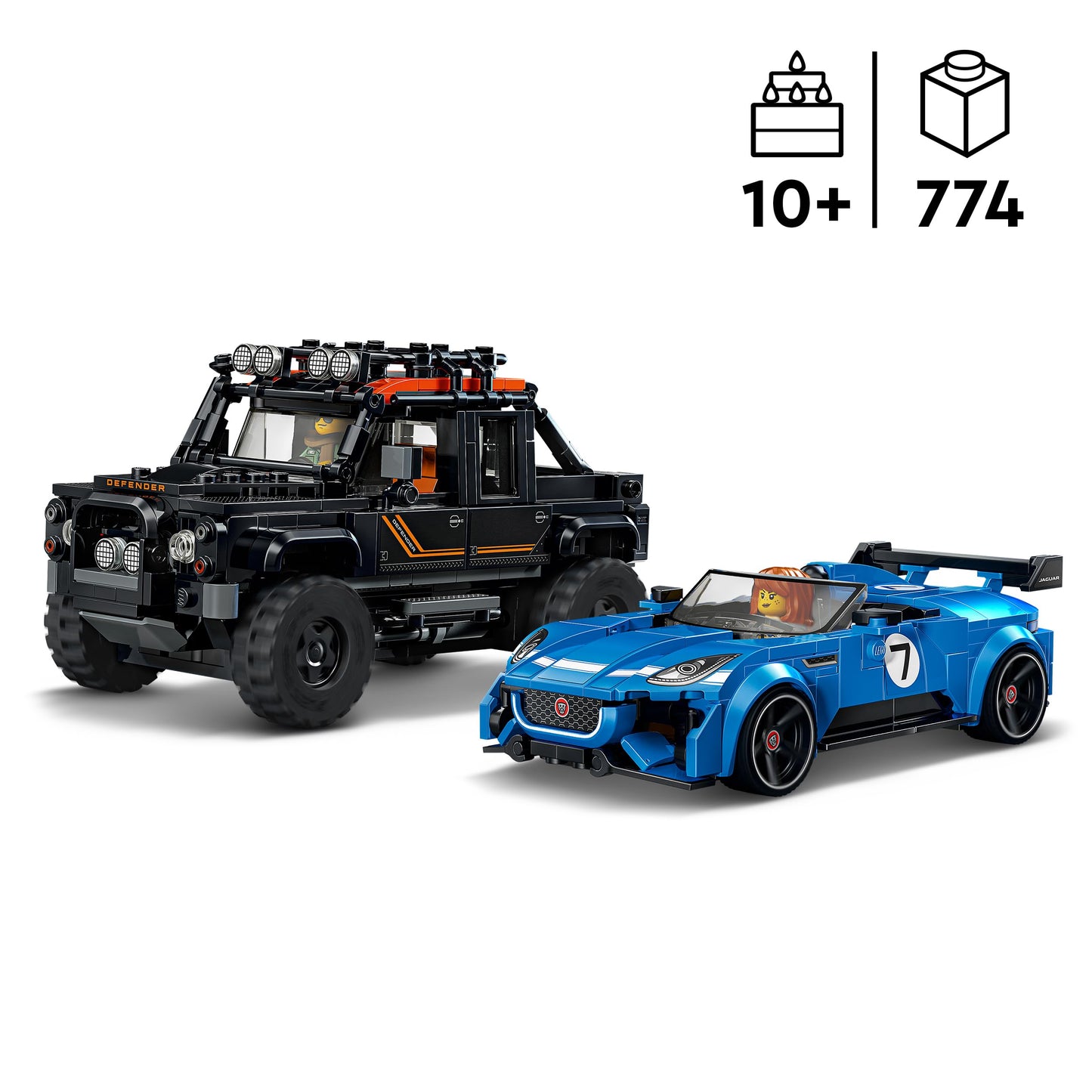 LEGO 77264 Speed Champions Jaguar Project 7 & Land Rover Defender - STEM Model Kit with 2 Car Toys & 2 Driver Minifigures