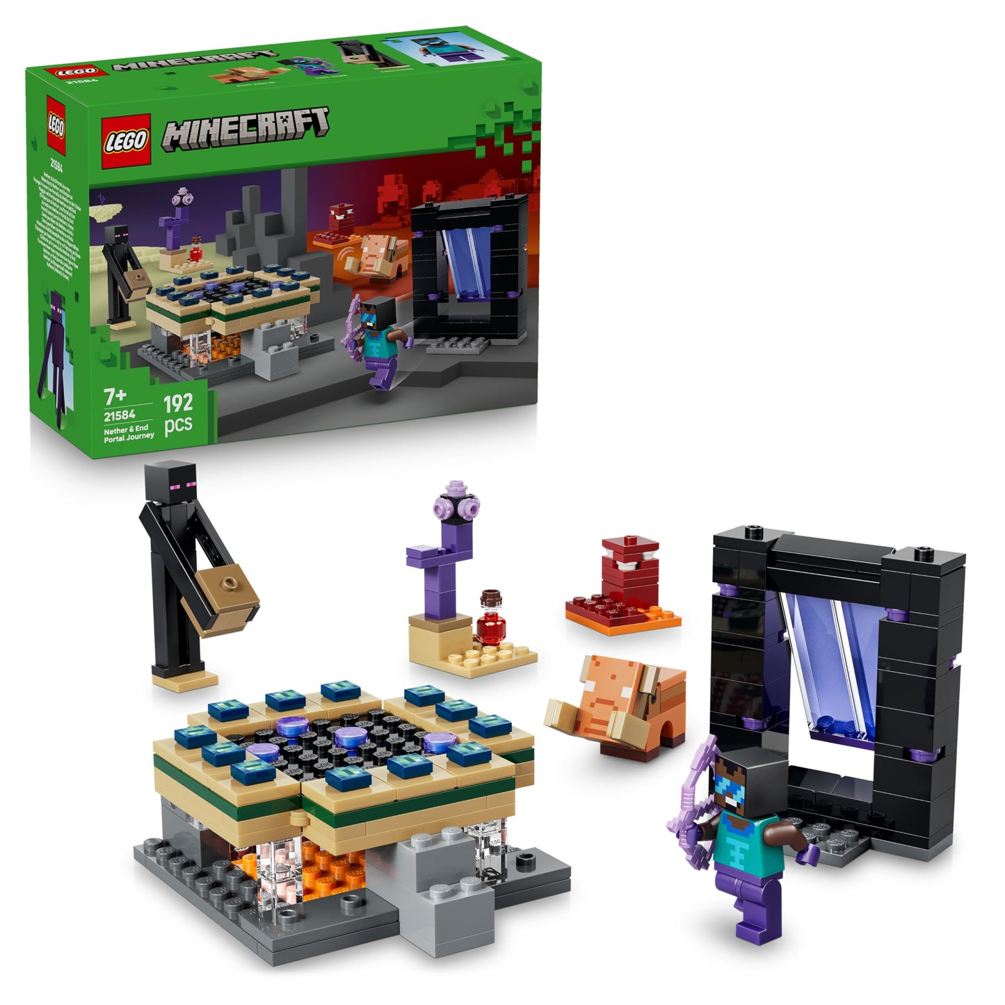 LEGO 21584 Minecraft Nether & End Portal Journey - with a Cool Hero, Enderman & Baby Hoglin Mob Figures