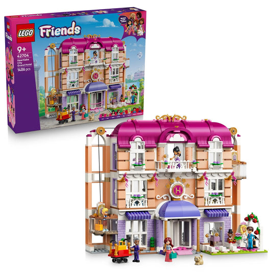 LEGO 42704 Friends : Heartlake City Grand Hotel Toy - Miniature Model with 6 Mini Dolls, 2 Animal Figures & Accessories