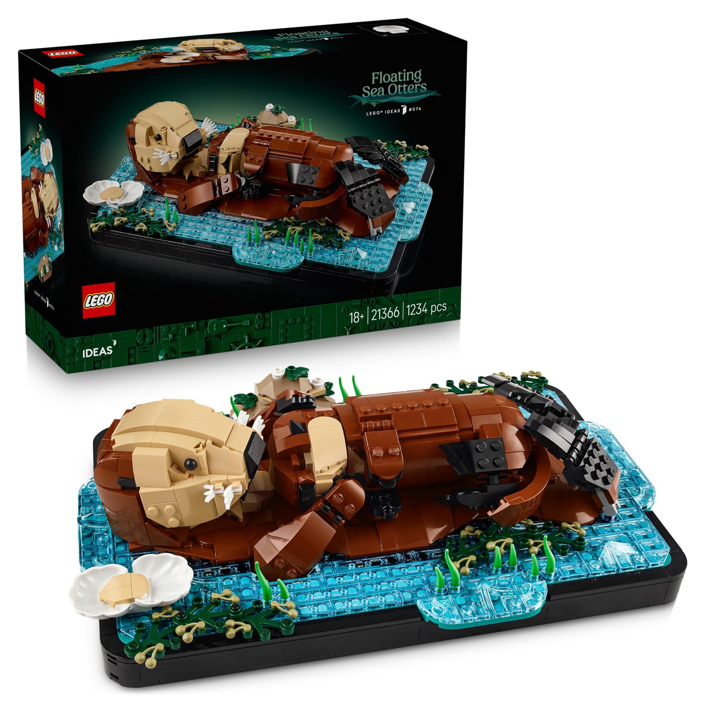 LEGO 21366 Ideas Floating Sea Otters - Building Set for Adults - 3D Display Model with Otter & Pup Animal Figures