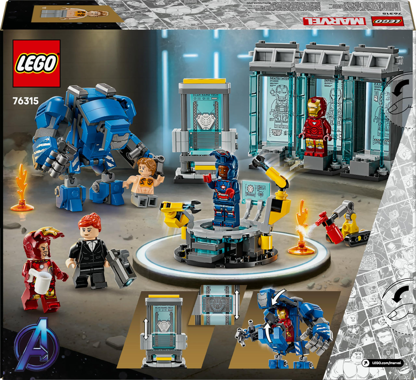 LEGO 76315 Marvel Iron Man's Laboratory : Hall of Armour - 5 Minifigures incl...