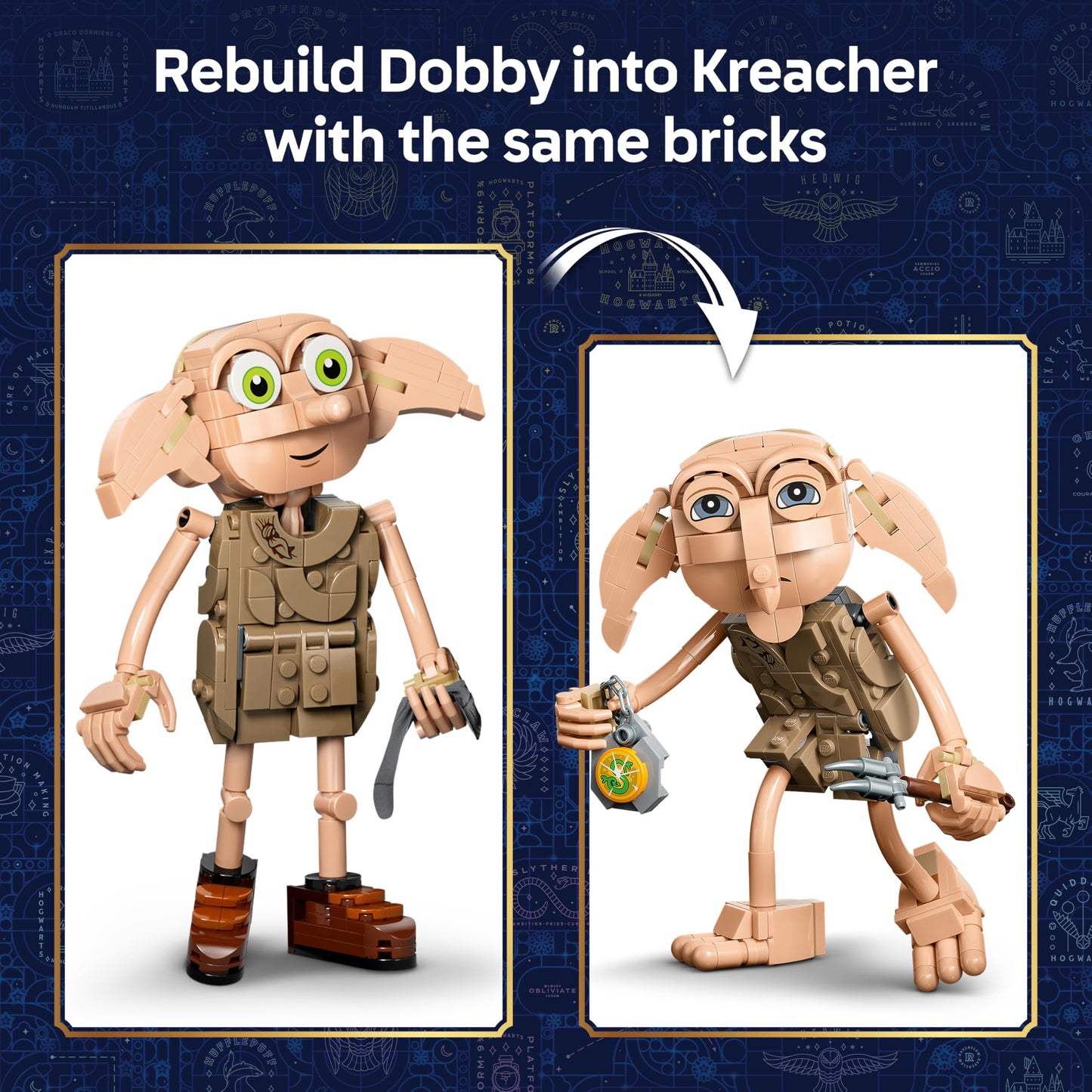 LEGO 76469 Harry Potter 2 in 1 Dobby the Free Elf Toy - Model Kit Transforms into a Kreacher Figure