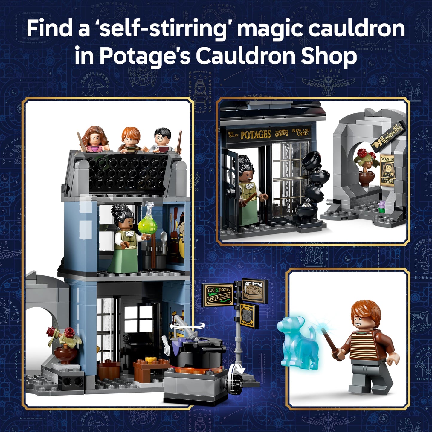 LEGO 76471 Harry Potter Knockturn Alley Wizarding Shops - with 8 Minifigures & Collectible Patronus
