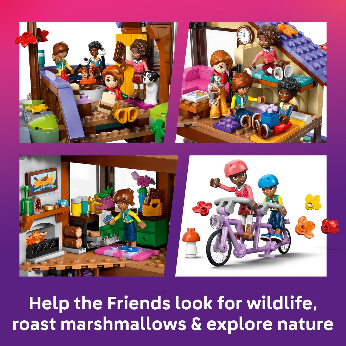 LEGO 42705 Friends Cosy Autumn Forest Cabin with 4 Mini Dolls, 2 Pet Animal Figures & Accessories