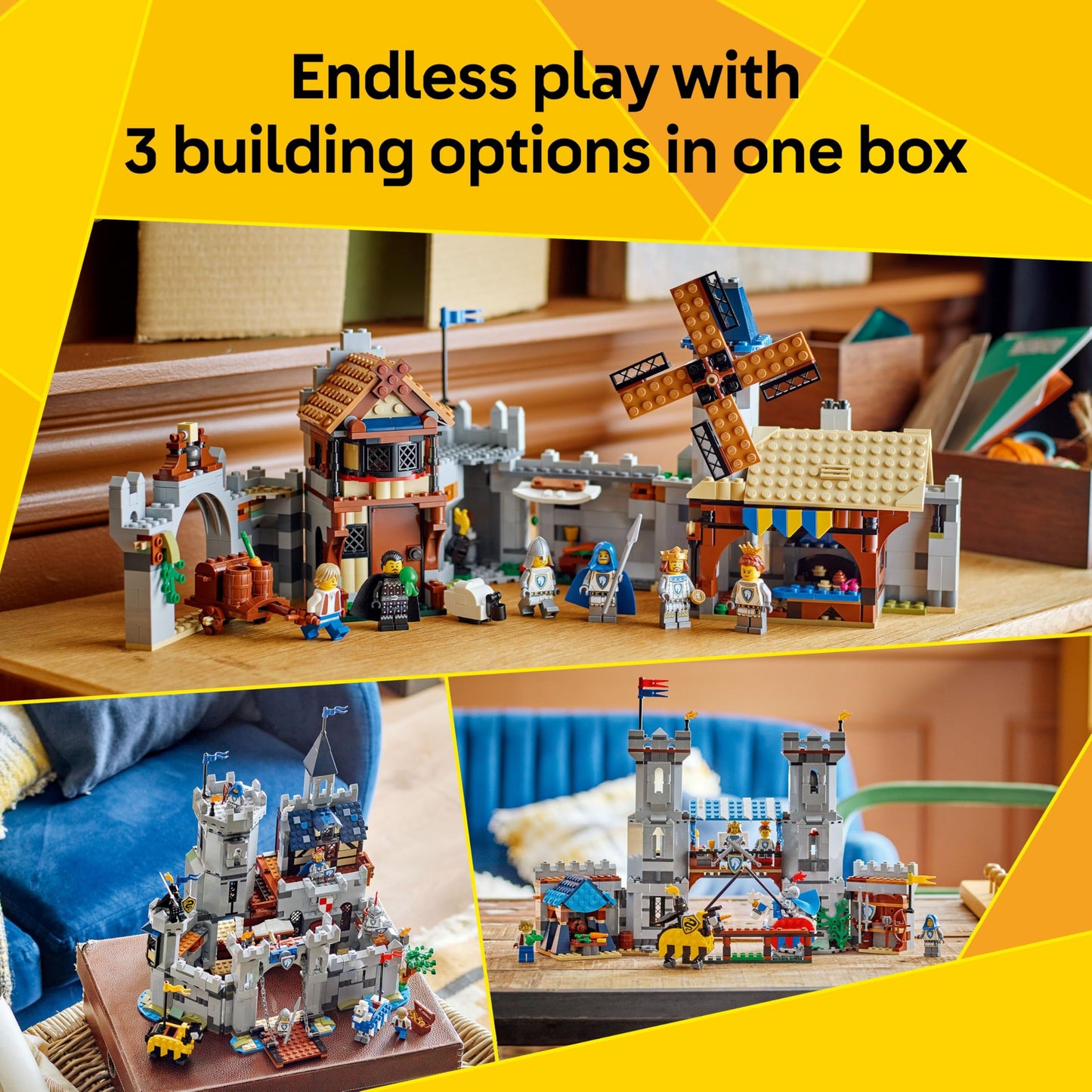 LEGO 31168 Creator 3in1 Medieval Horse Knight Castle Toy - Transforms into a Jousting Tournament Scene or a Town - incl. 6 Minifigures