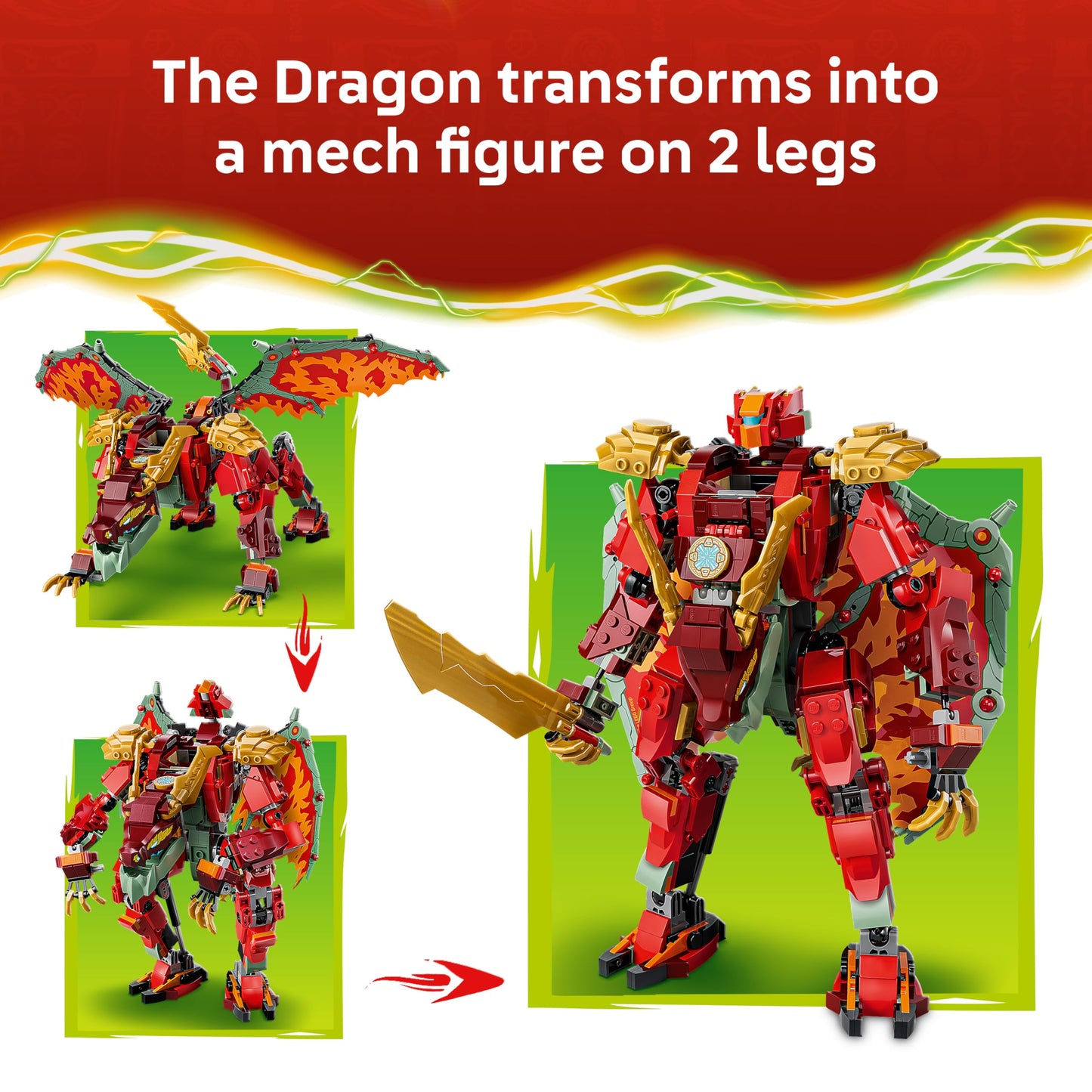 LEGO 71868 Ninjago Wyldfyre's Transforming Dragon Mech Toy - 2in1 Ninja Action Figure w/Empress Beatrix Mech & 6 Minifigures