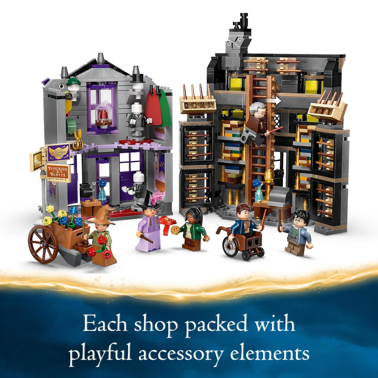 LEGO 76439 Harry Potter Ollivanders & Madam Malkin's Robes Set, Collectible Diagon Alley Wand and Clothes Shop Toys for 8 Plus Year Old Kids, Girls & Boys, with 6 Minifigures, Wizarding World Gifts