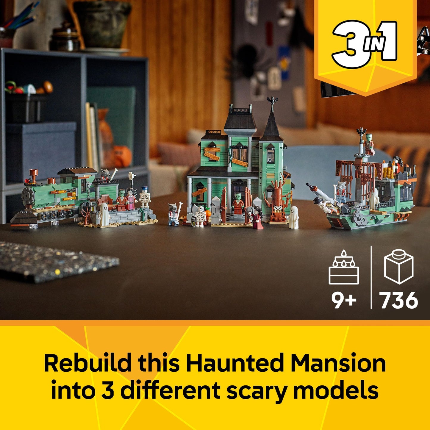 LEGO 31167 Creator 3in1 Haunted Mansion - Toy House Transforms into a Ghost Ship or a Train Set - Incl. 5 Minifigures