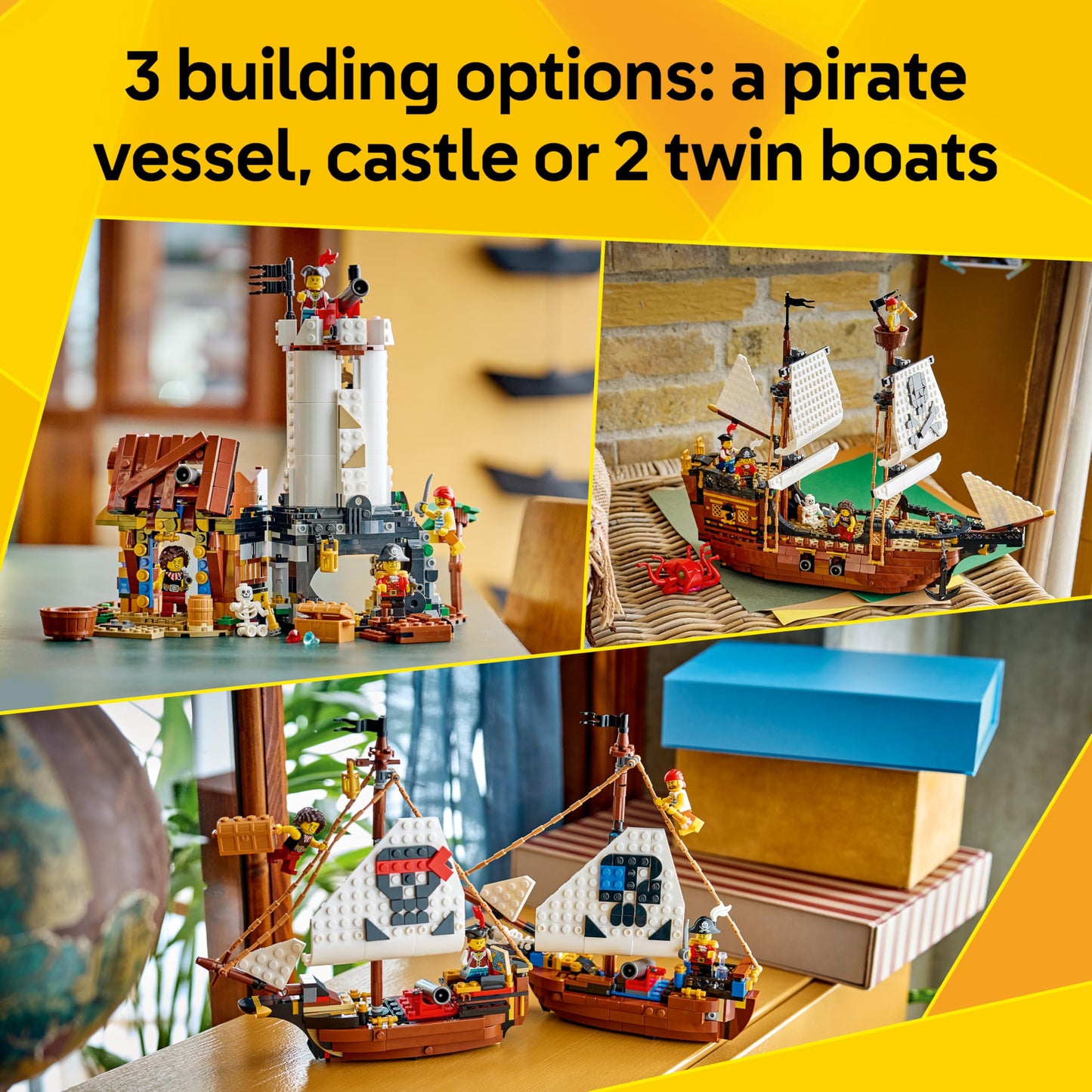 LEGO 31387 Creator 3 in 1 Iconic Pirate Ship Toy - Transforms into a Castle or 2 Twin Boats