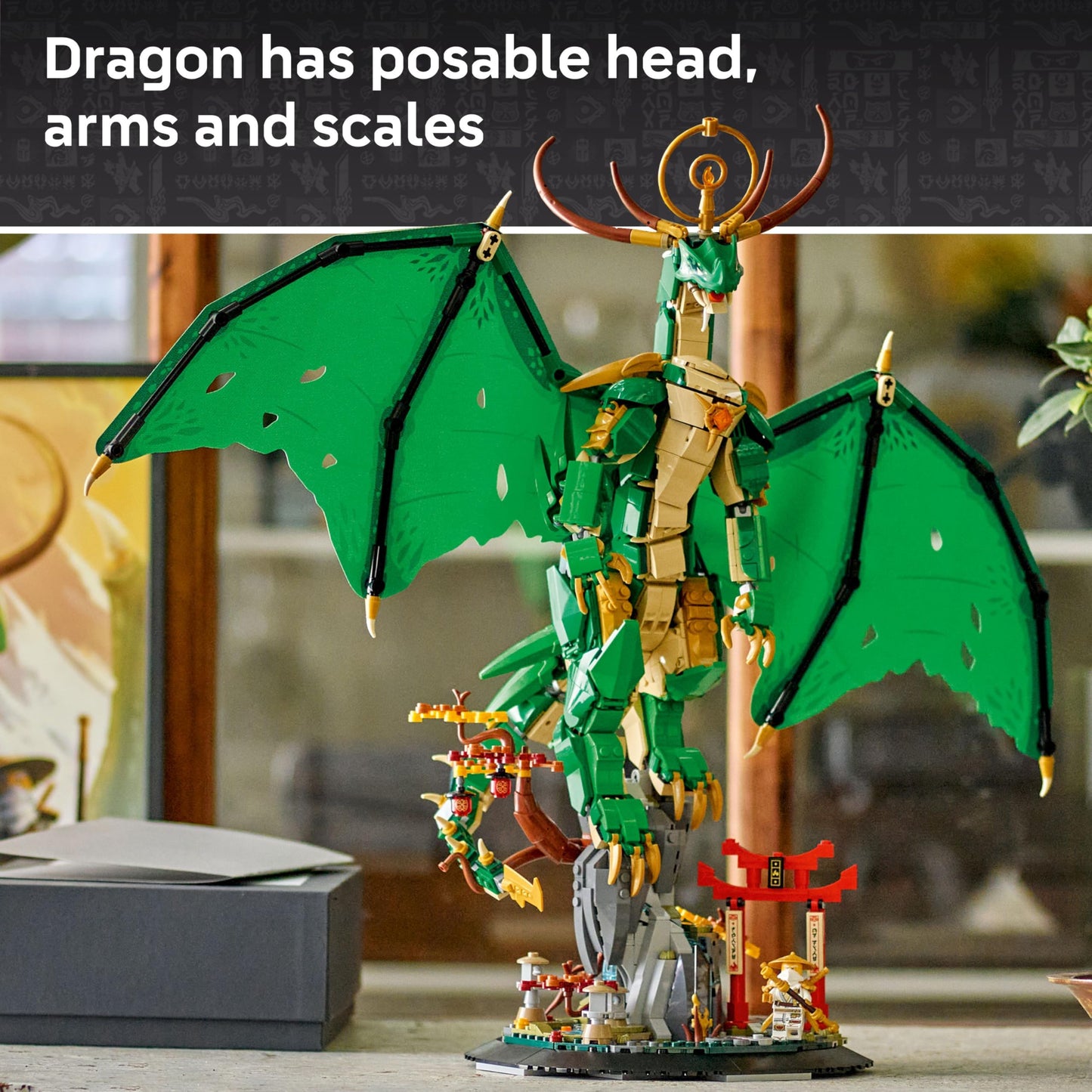 LEGO 71847 Ninjago The Guardian Dragon - Features a Posable Dragon Figure, Master Wu Minifigure & a Scenic Rock-Effect Display Stand