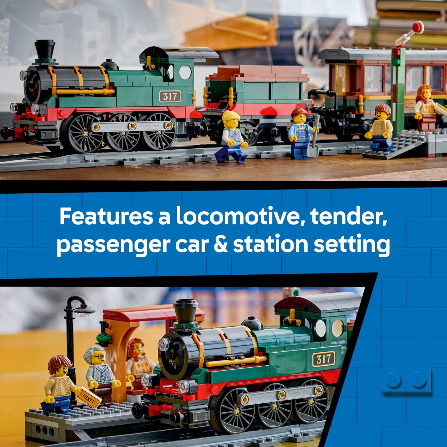 LEGO 60511 City Vintage Steam Train Toy - STEM Model Kit - Set w/Station, Track, Cab Controls, Stop Signal & 5 Minifigures