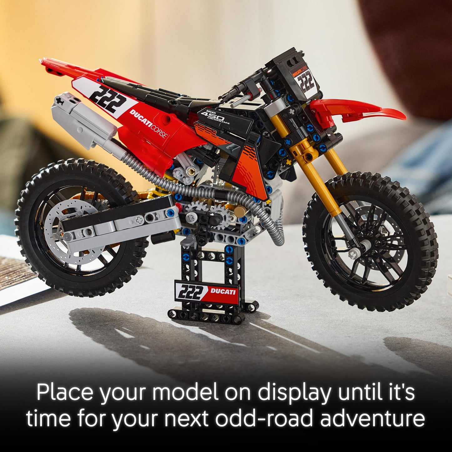 LEGO 42238 Technic Ducati Desmo450 MX Factory Motorcycle Model Kit - incl. Motorbike with cylinder engine & Suspension