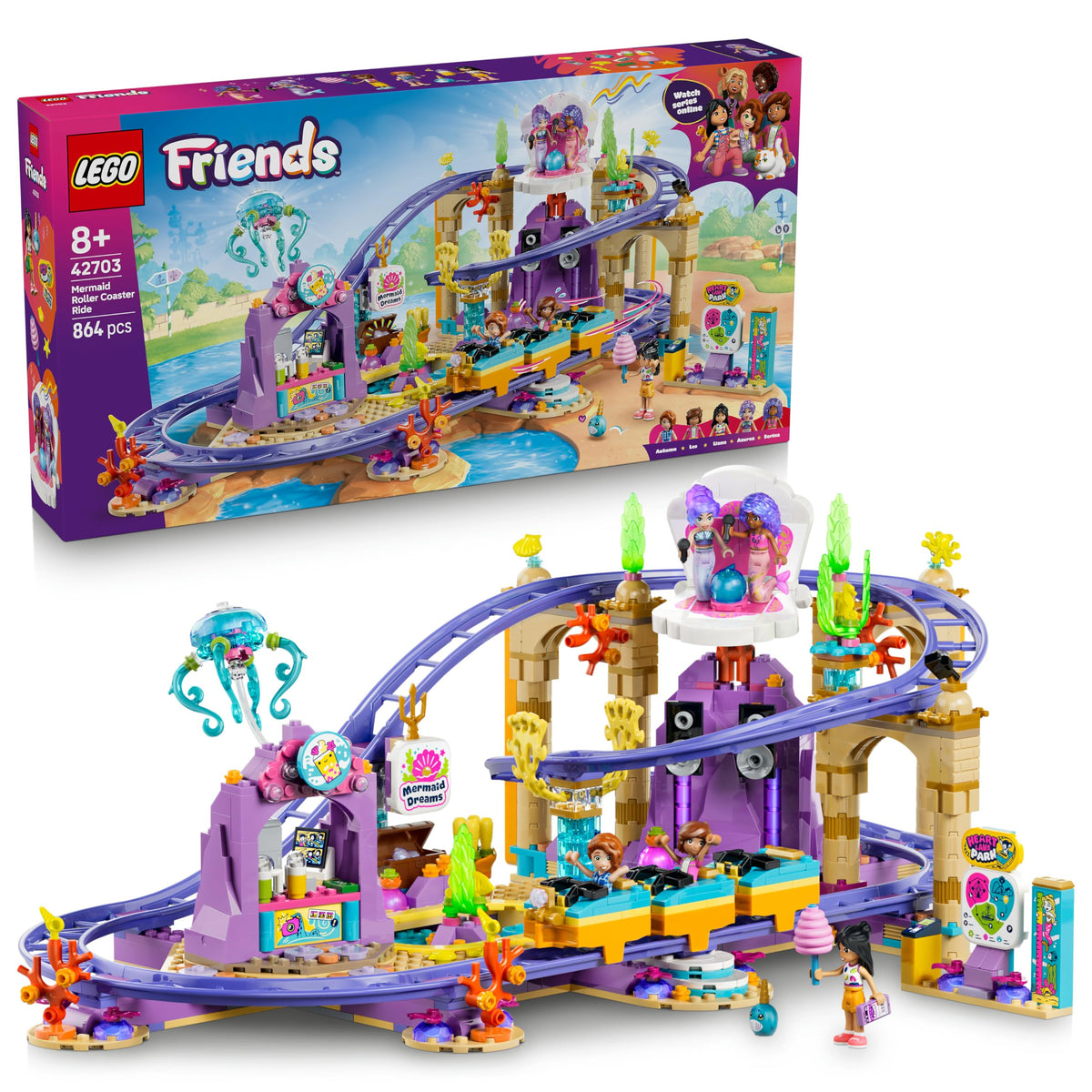 LEGO 42703 Friends Mermaid Roller Coaster Ride with 3 Cars, Shop, 5 Mini Dolls & Accessories