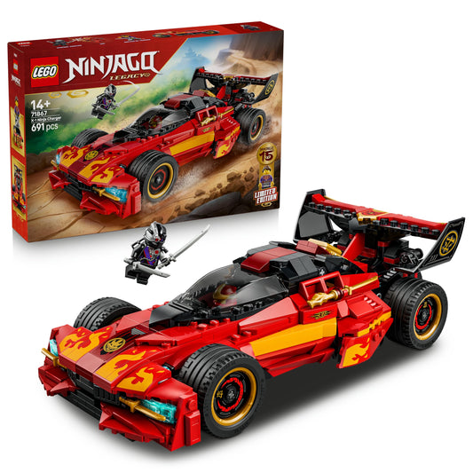 LEGO 71867 Ninjago X-1 Ninja Charger 15th Anniversary - Race Car Model Kit w/Motorbike Toy & 3 Minifigures incl. Kai