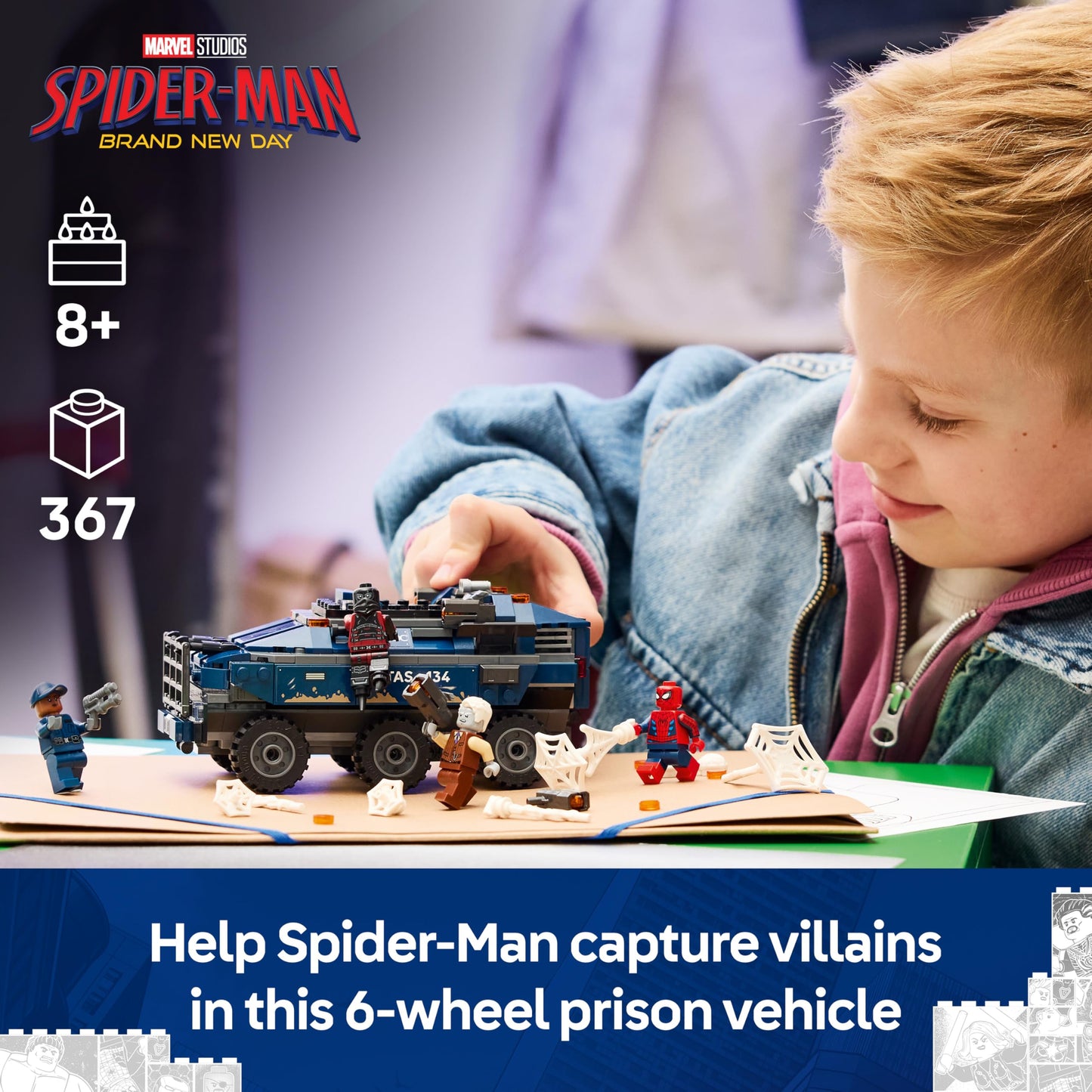 LEGO 76349 Marvel Spider-Man Prison Transport Chase with Armoured Car & 4 Minifigures incl. Tombstone & Tarantula