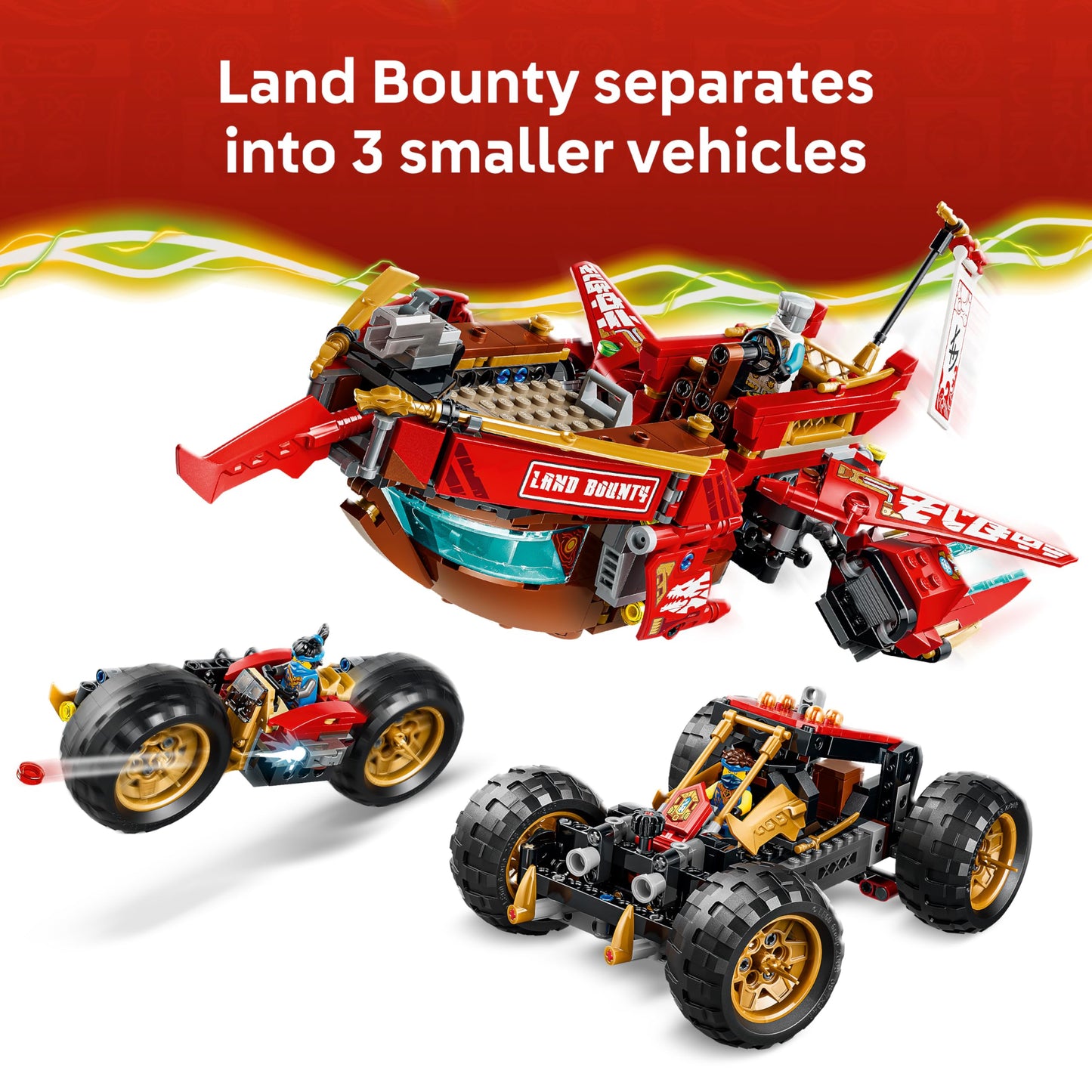LEGO 71869 NINJAGO Land Bounty - 3in1 Ninja Toy Transforms into Flying Boat, Car & Motorbike - incl. 6 Minifigures
