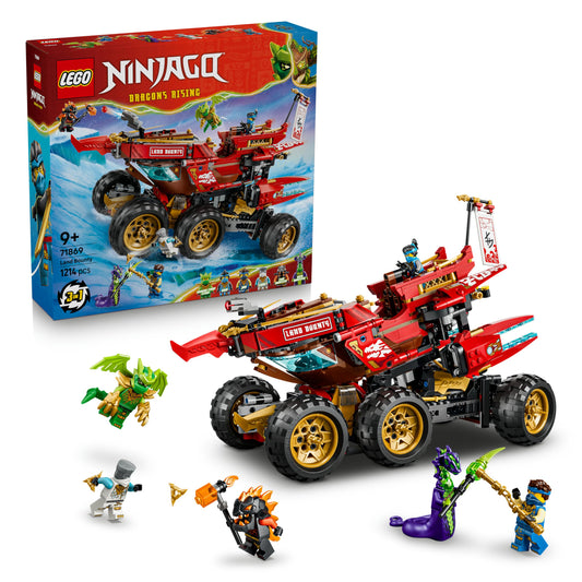 LEGO 71869 NINJAGO Land Bounty - 3in1 Ninja Toy Transforms into Flying Boat, Car & Motorbike - incl. 6 Minifigures