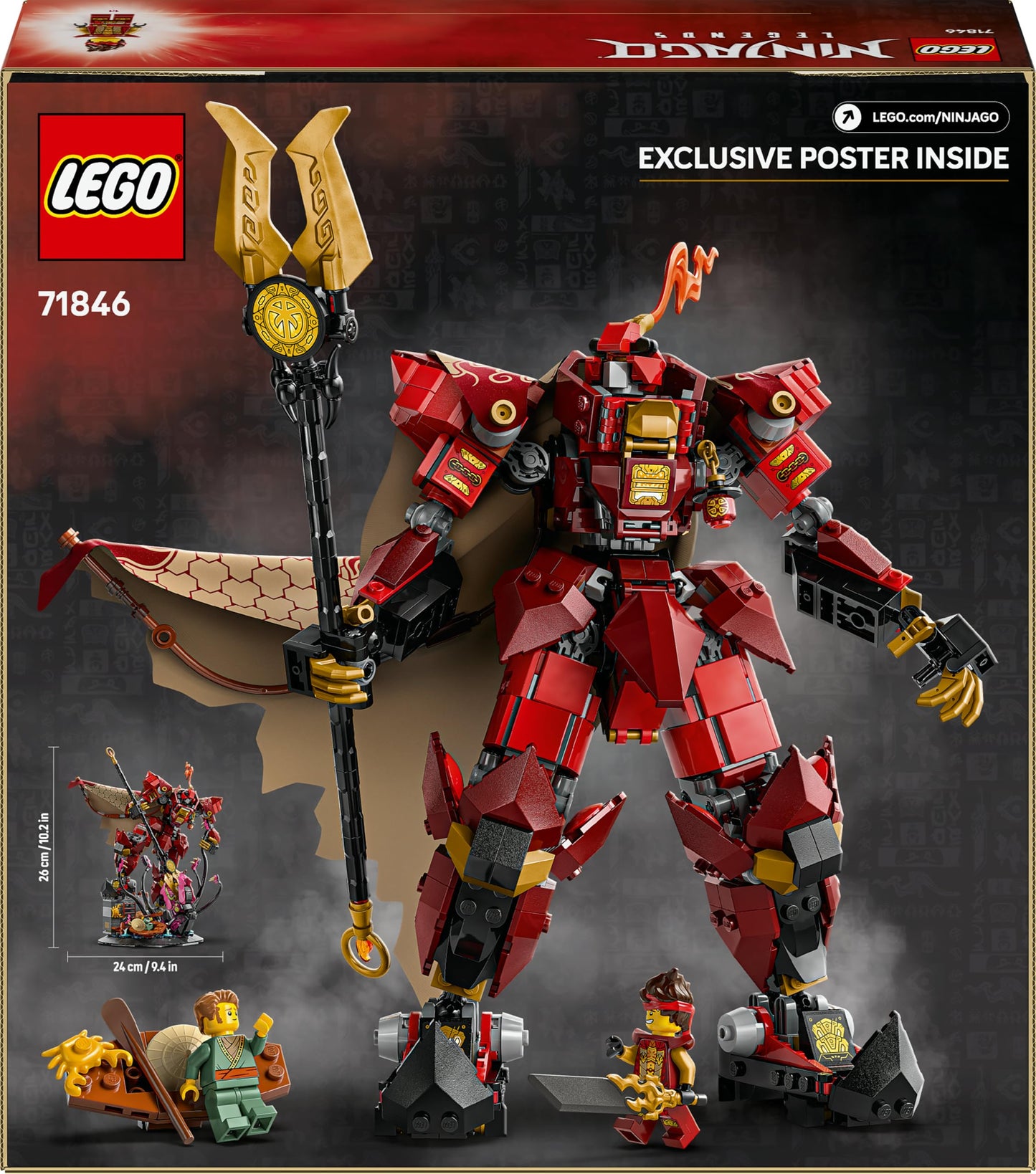 LEGO 71846 Ninjago The Fire Knight Mech with a Posable Figure, 2 Minifigures & a Sea Monster on a Display Stand