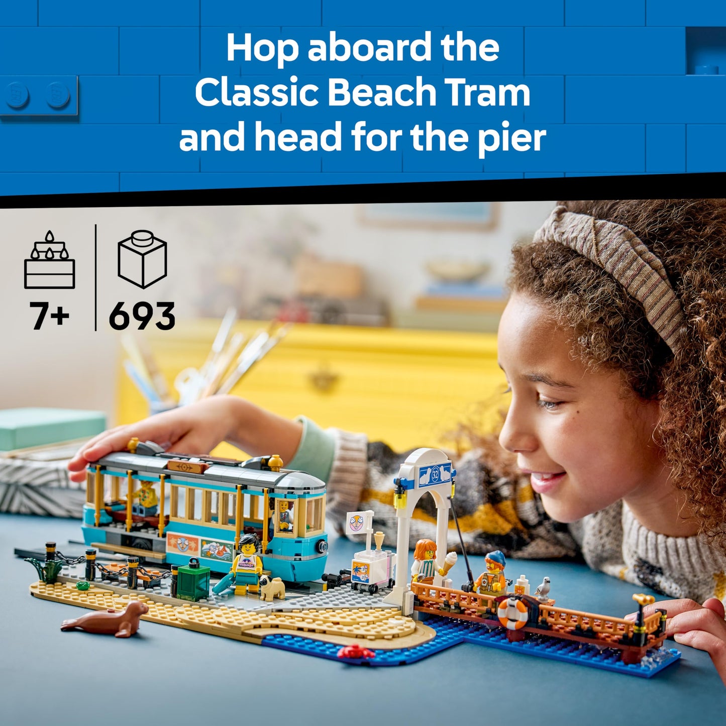 LEGO 60506 City Classic Beach Tram Toy - Model Kit w/Train Track, Street Scene, 5 Minifigures & 5 Animal Figures