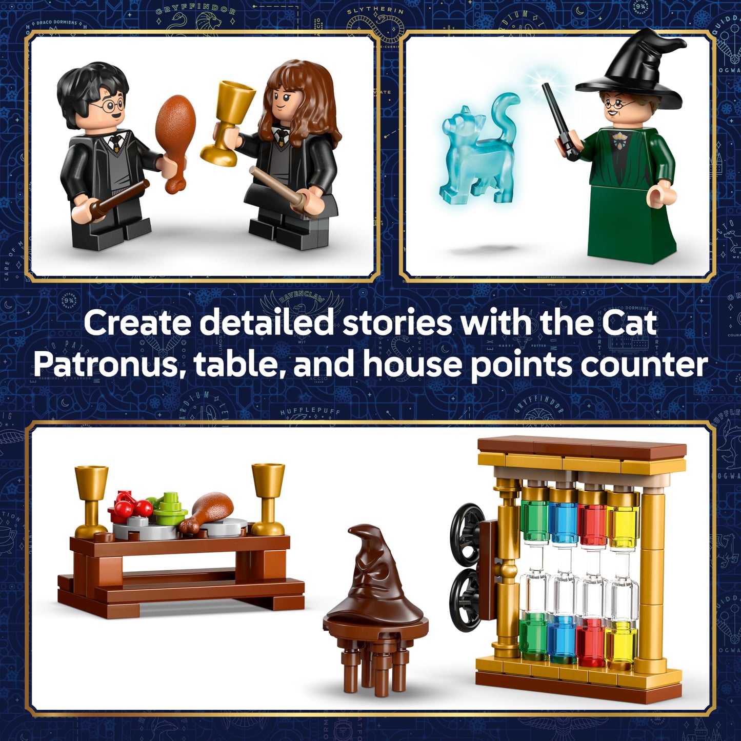 LEGO 76460 Harry Potter Hogwarts Castle : Sorting Hat Ceremony with Collectible Patronus, Hermione & Draco Malfoy Minifigures with Wands & a Spinning Wheel