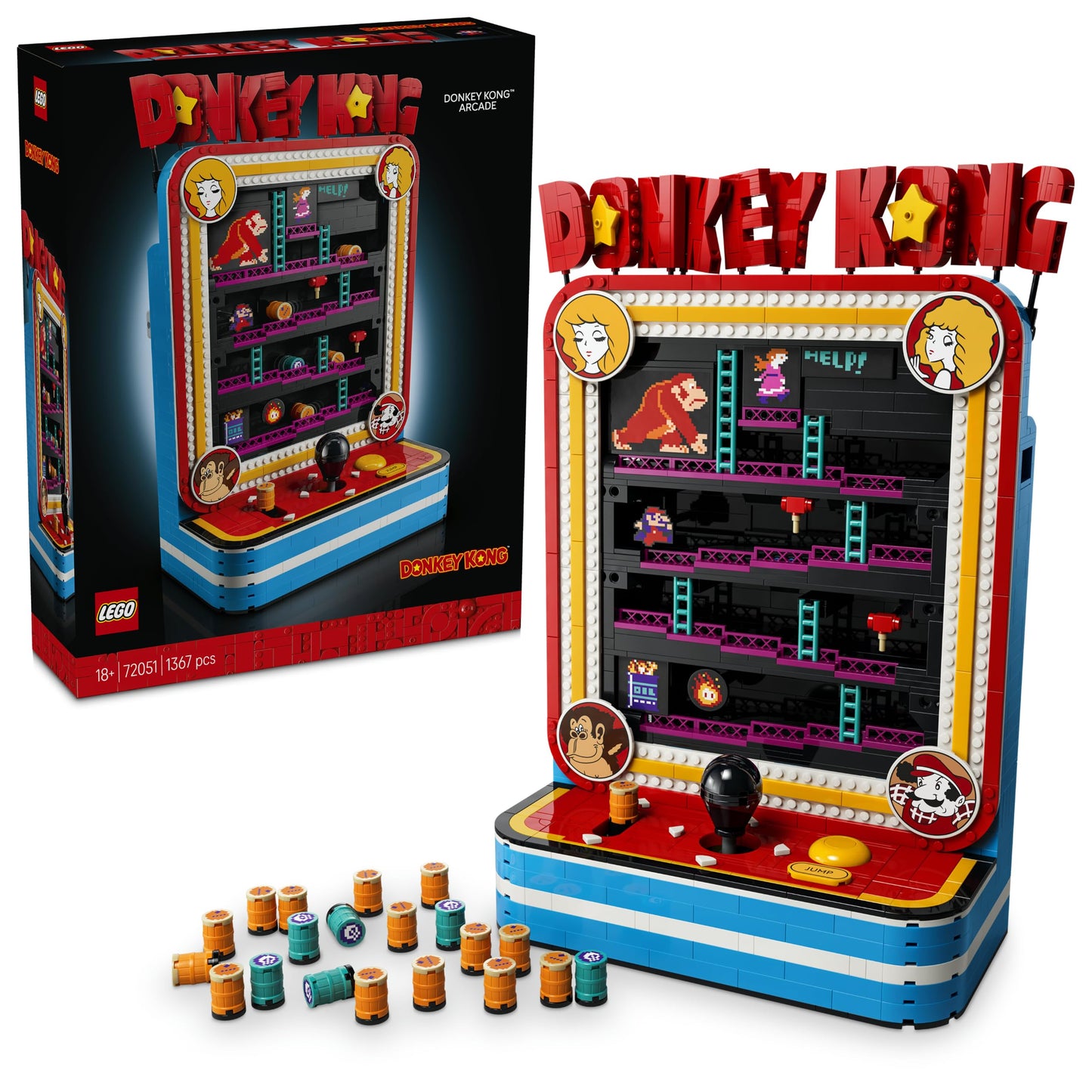 LEGO 72051 Super Mario Donkey Kong Arcade - Interactive 3D Model Kit for Adults incl. Joysticks & Barrels