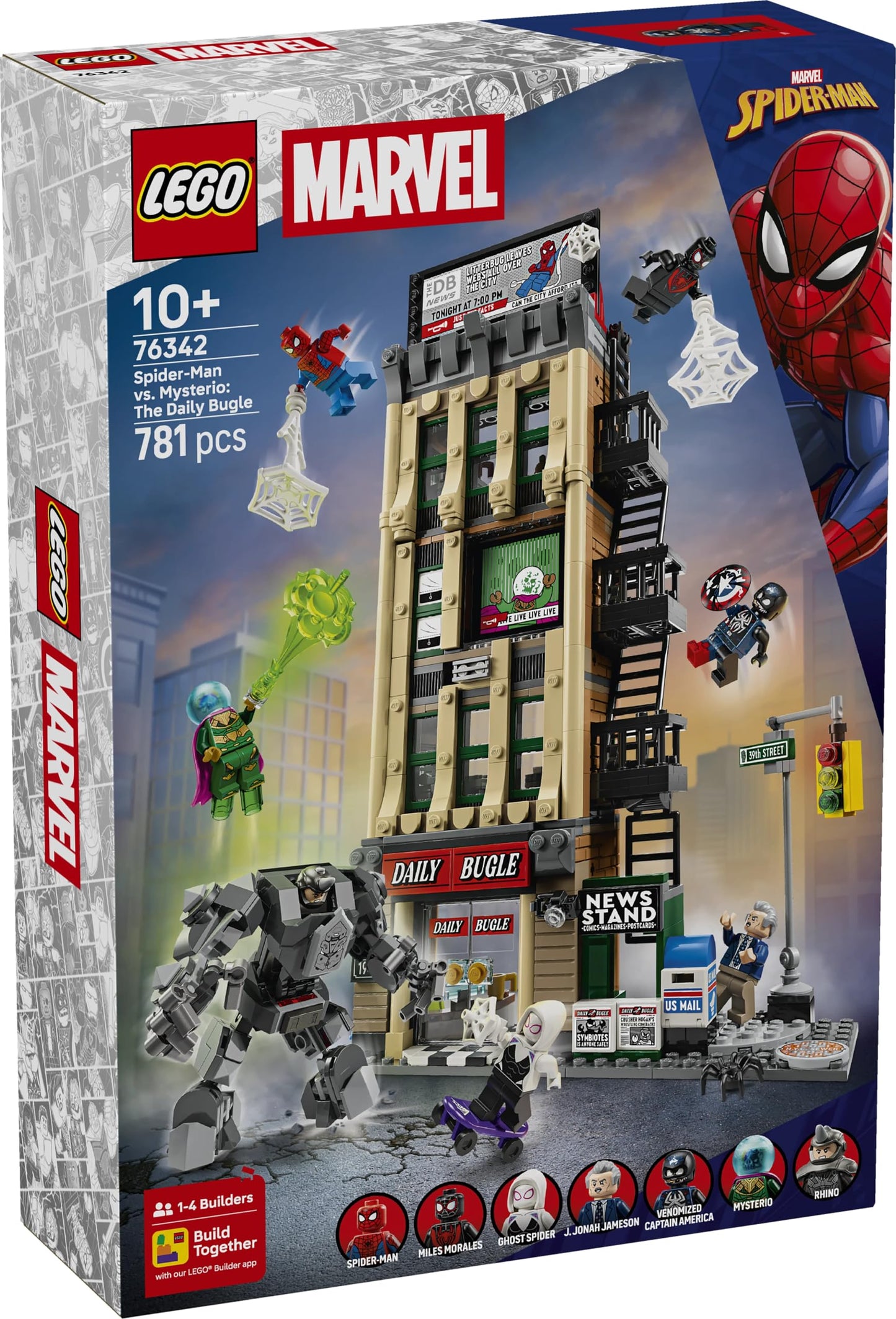 LEGO 76342 Marvel Spider-Man vs. Mysterio : The Daily Bugle Building - Superhero Toy with Mech Action Figure & 7 Minifigures