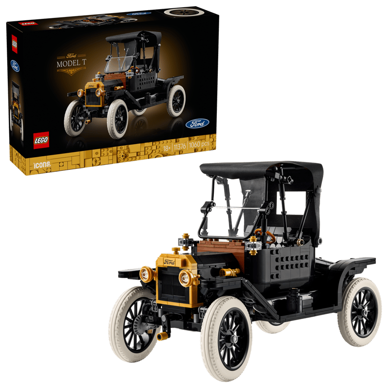 LEGO 11376 Icons Ford Model T - Retro Car Model Kit for Adults - Collectible Display Set with Fabric Roof, Tall Wheels & Split Windscreen